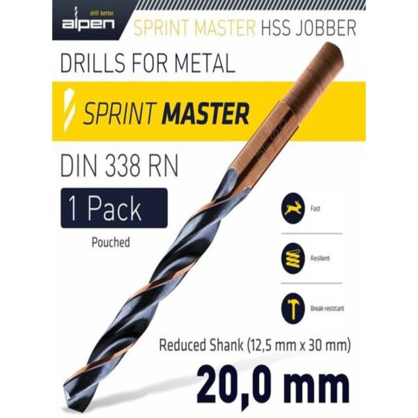 HSS SPRINT MASTER 20.00MM RED SHANK DRILL BIT