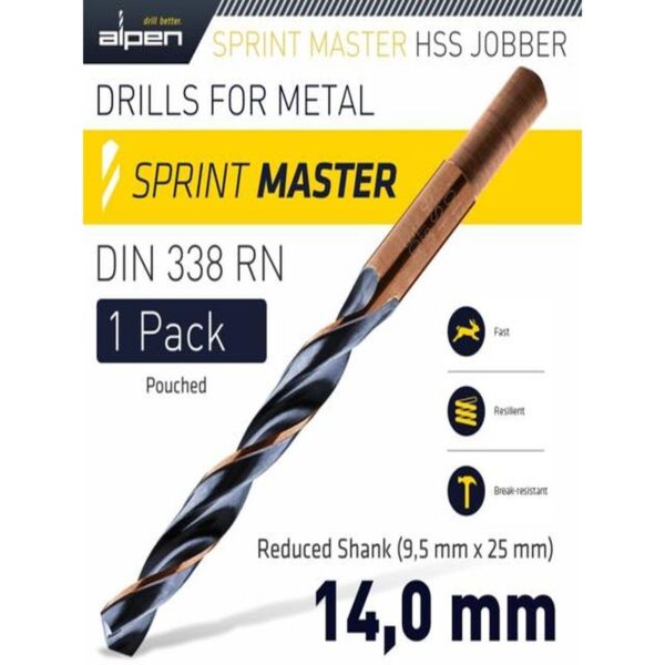 HSS SPRINT MASTER 14.00MM REDUCED SHANK DRILL BIT