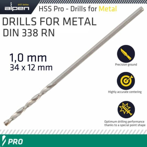 ALPEN PRO HSS 1MM DRILL DIN 338 RN