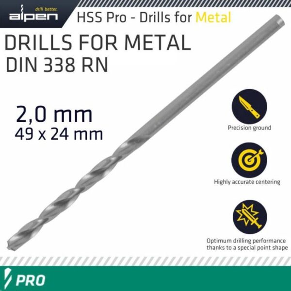 ALPEN PRO HSS 2.0MM DRILL DIN 338 RN