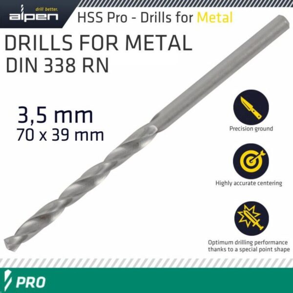 ALPEN PRO HSS 3.50MM DRILL DIN 338 RN