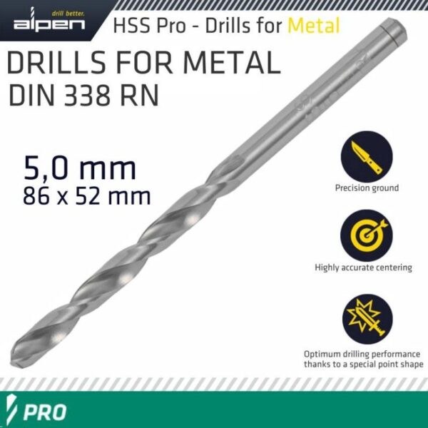 ALPEN PRO HSS 5.00 MM DRILL DIN 338 RN