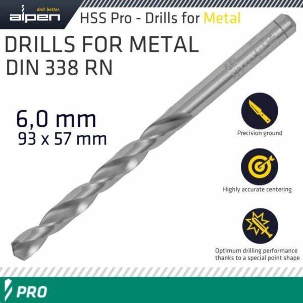 ALPEN PRO HSS 6.00MM DRILL DIN 338 RN