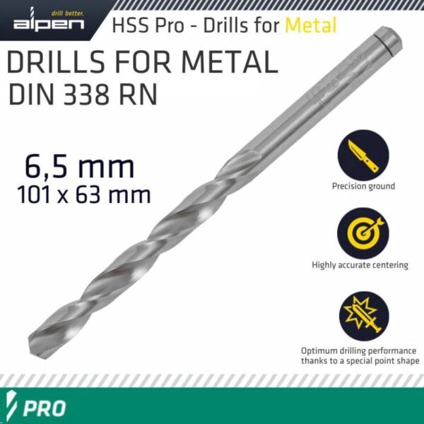 ALPEN PRO HSS 6.50MM DRILL DIN 338 RN