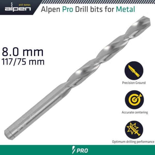 ALPEN PRO HSS 8.00MM DRILL DIN 338RN