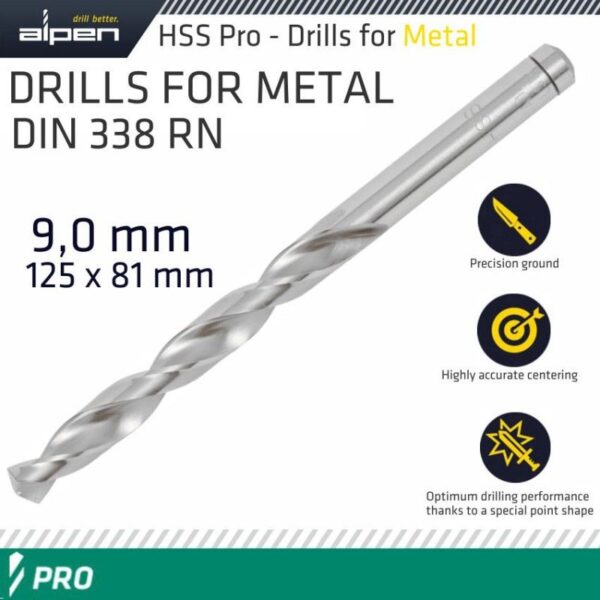 ALPEN PRO HSS 9.00 MM DRILL DIN 338 RN