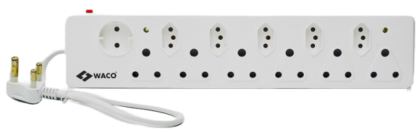 WACO M/PLUG U/SW 6X16A + 5X3P SLIM +  SCHUKO S/P 0.5M PVC WHT SN0212S