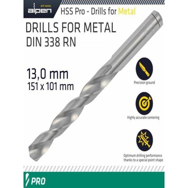 ALPEN PRO HSS 13.00MM DRILL DIN 338 RN - Image 3