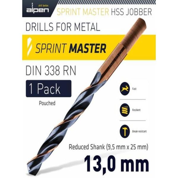HSS SPRINT MASTER 13.00MM REDUCED SHANK DRILL BIT - Image 3
