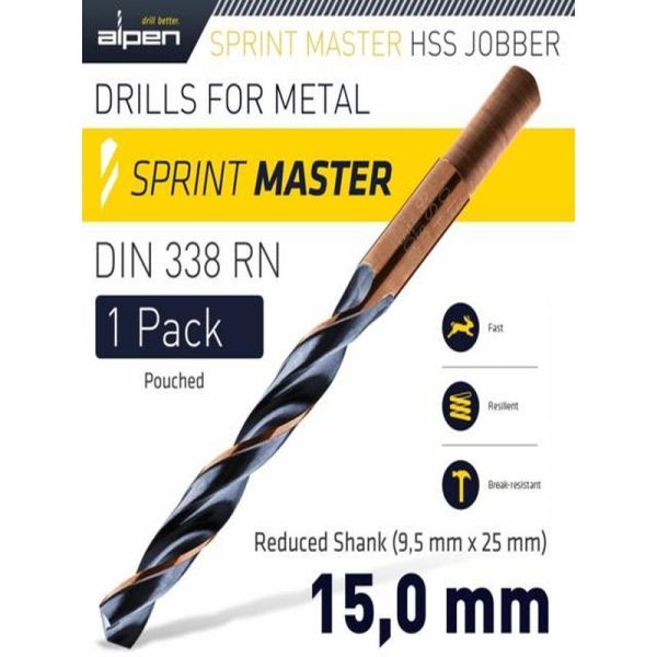 HSS SPRINT MASTER 15.00MM RED SHANK DRILL BIT - Image 3