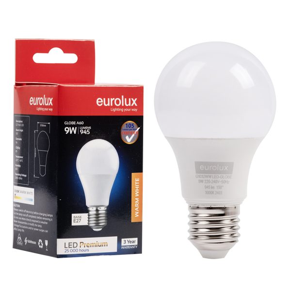 A60 OPAL GLOBE E27 LED 9W 3000K